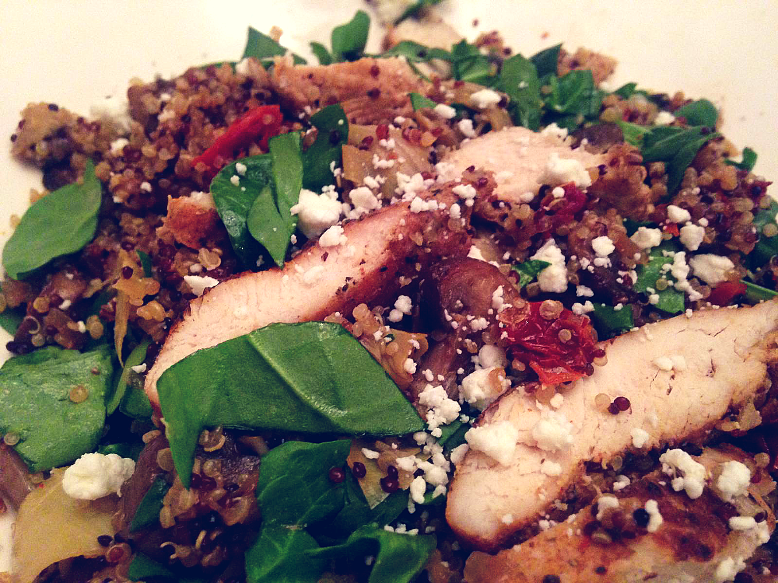 Blackened Chicken With Quinoa Feta Artichokes Spinach And Mushrooms Tonja S Table